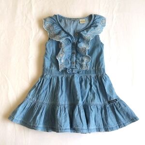 calvin klein jeans eyelet lace ruffle denim chambray tiered dress 4T toddler